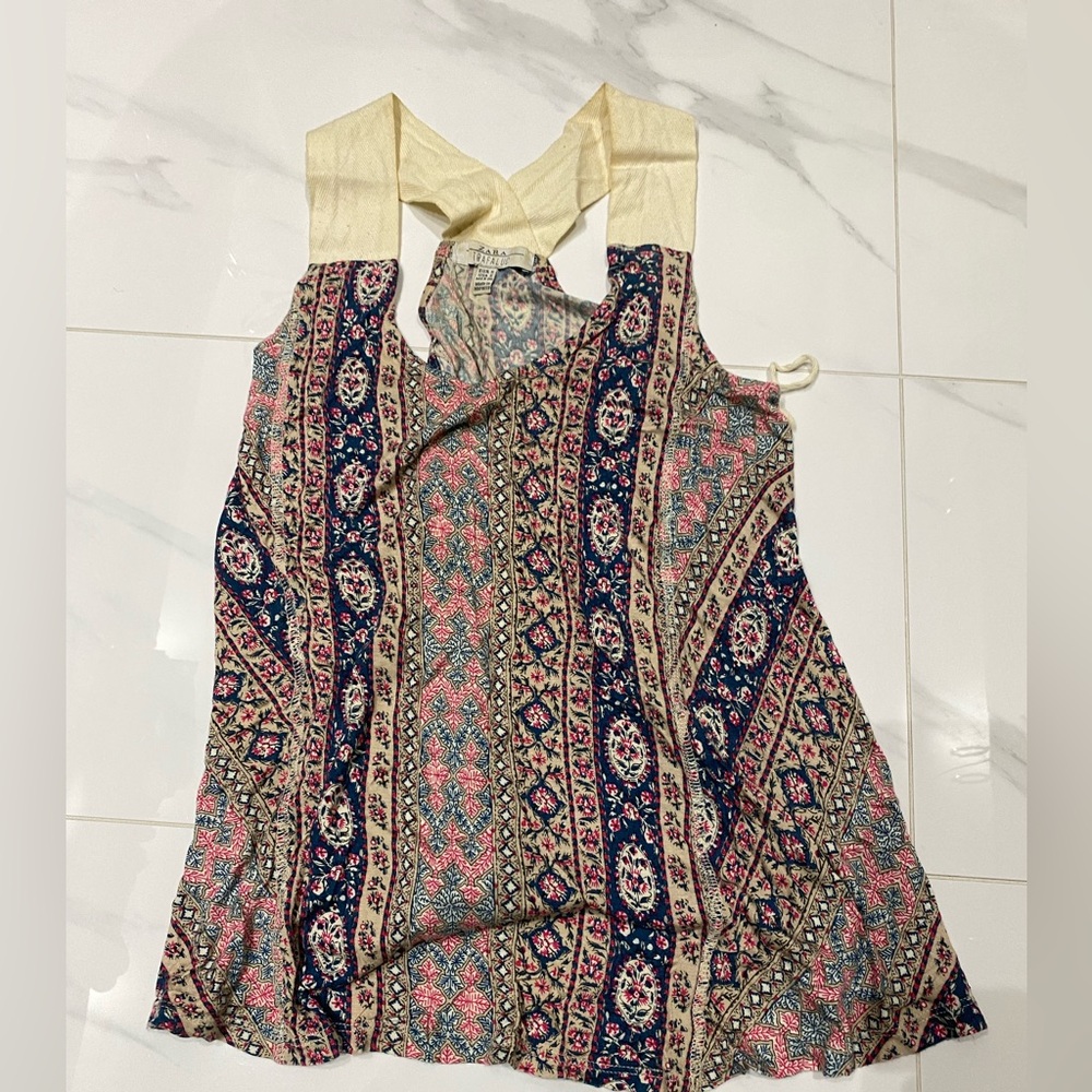Zara Blue and Red Halter Top Casual Sleeveless